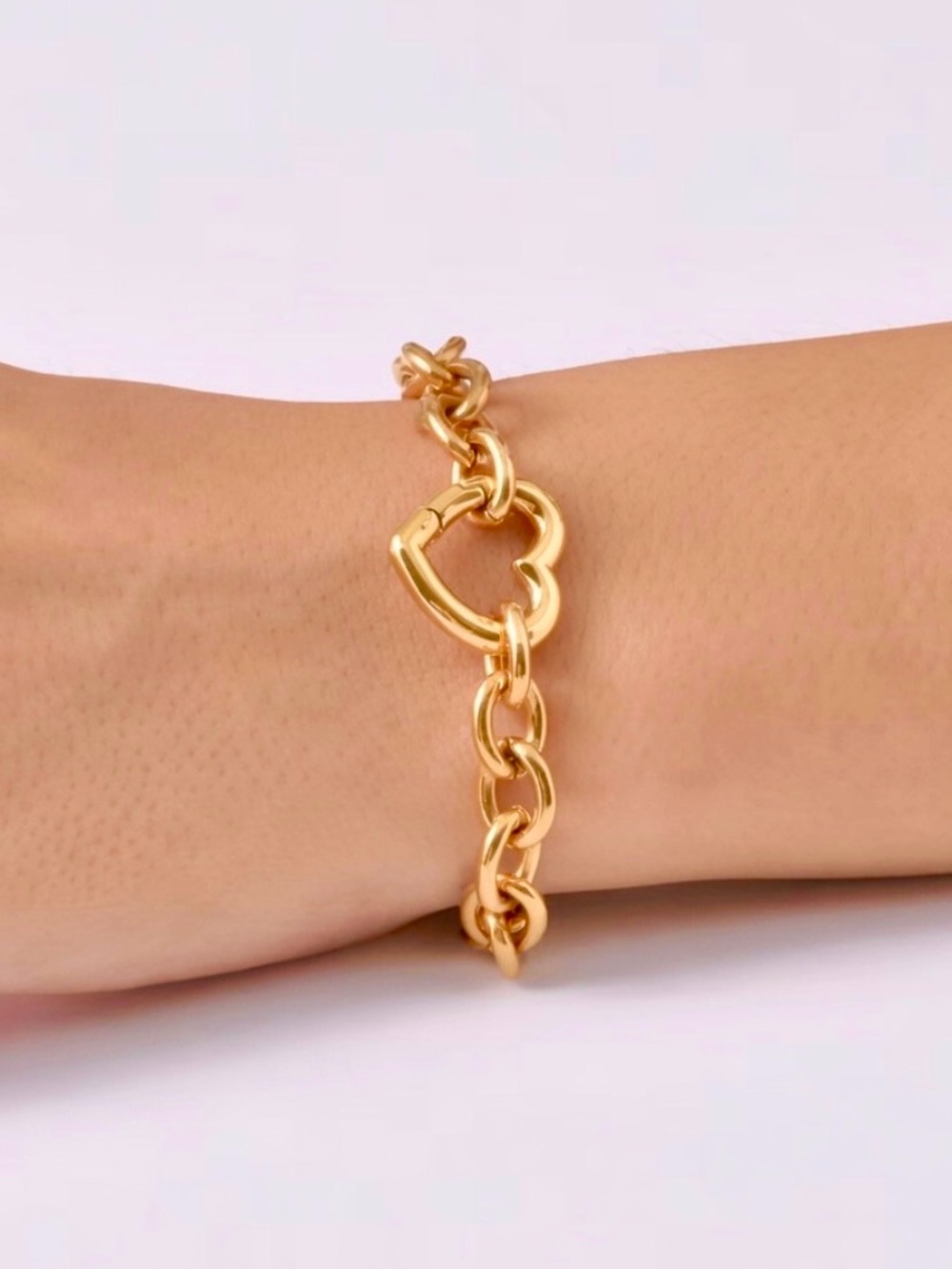 Gold Heart Bracelet Carabiner Chunky Chain 18K Gold over Stainless Steel Tiffany